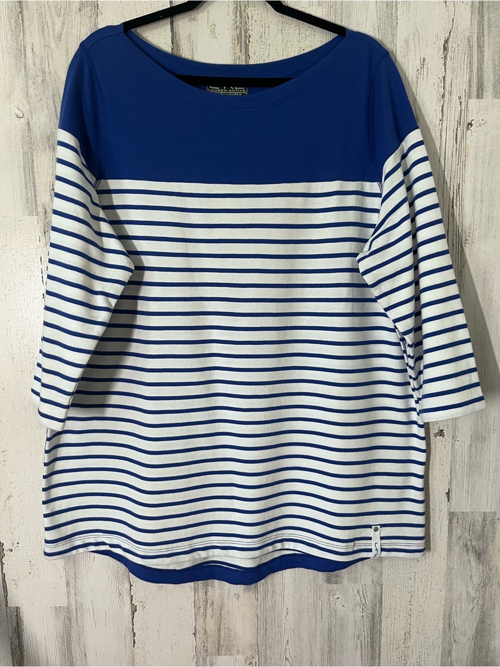 Lauren Active Ralph Lauren Blue and White Striped Boatneck Top 3/4β sleeves 2X